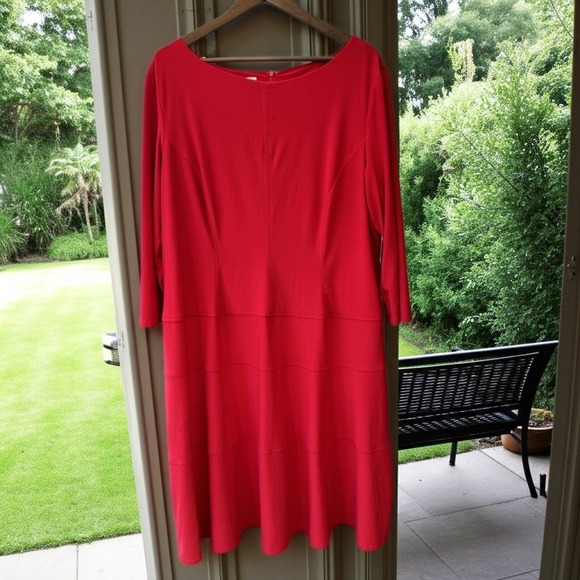 Anne Klein Plus Size Women's Red Long Sleeve Sheath Dress 22W Holidays - Picture 1 of 6